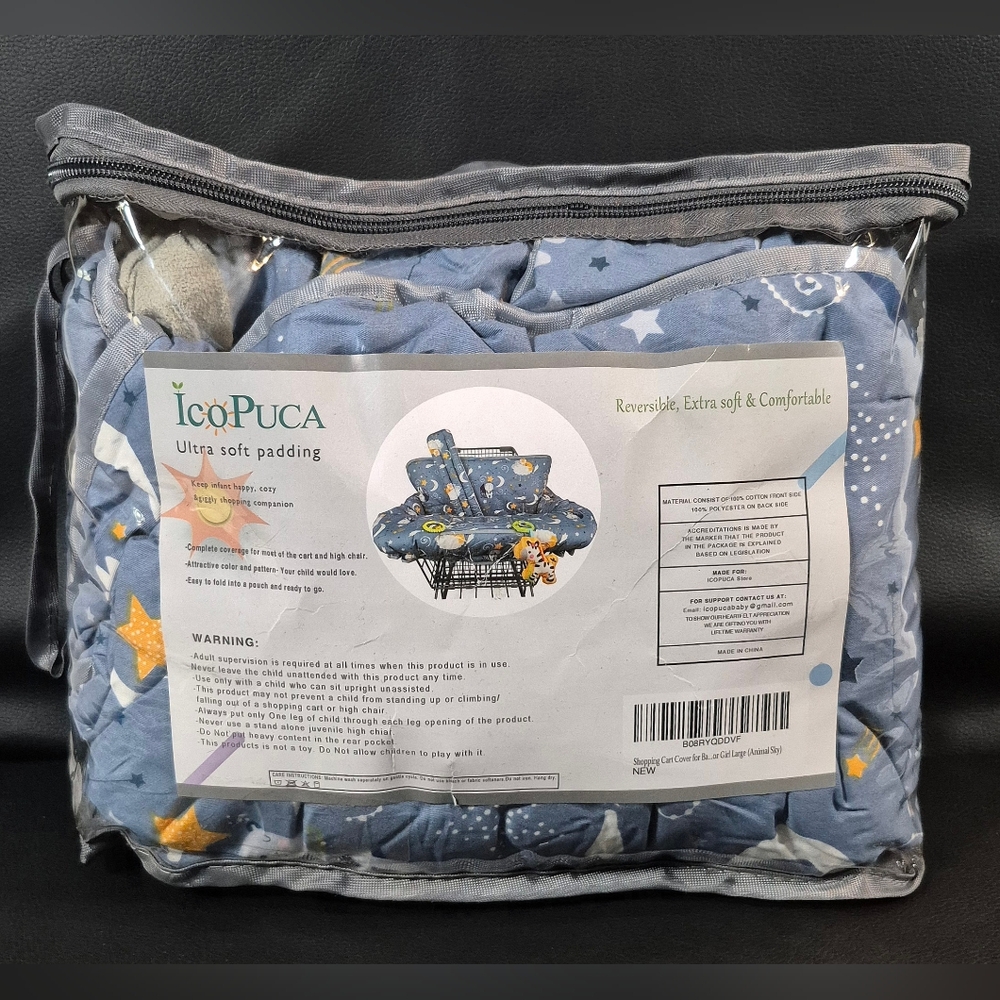 New ICOPUCA Shopping Cart/High Chair Cover for Baby, Anti Slip Design, Blue